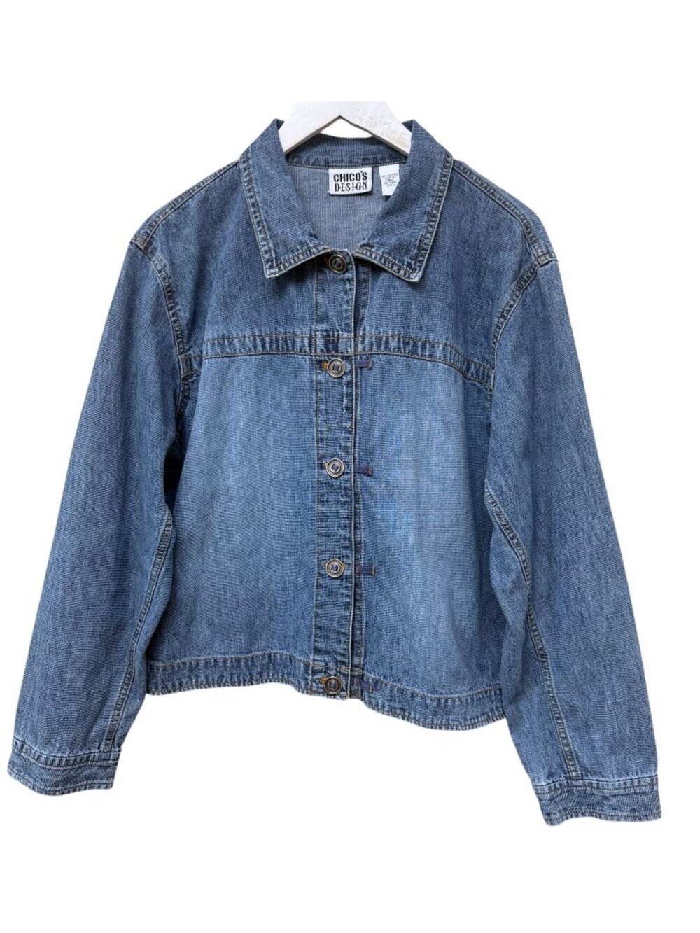Chico's Denim Jacket Women's Large Blue Casual Button Front Jean Jacket